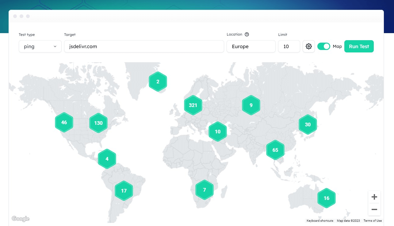 The Globalping web tool consists of a form and a map to run and view measurement requests.