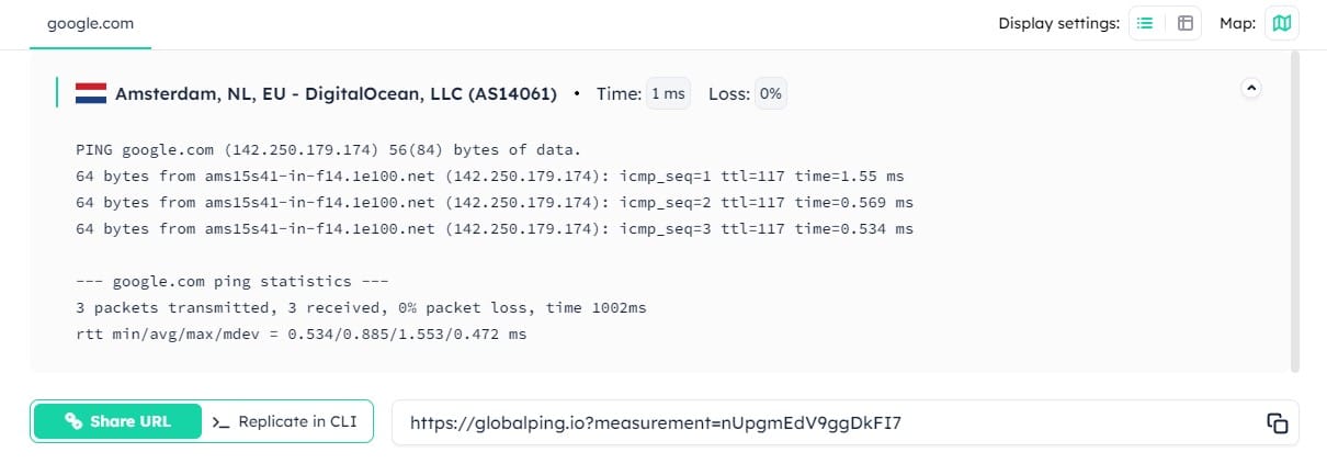 The result of our ping test shows that it ran on our probe.