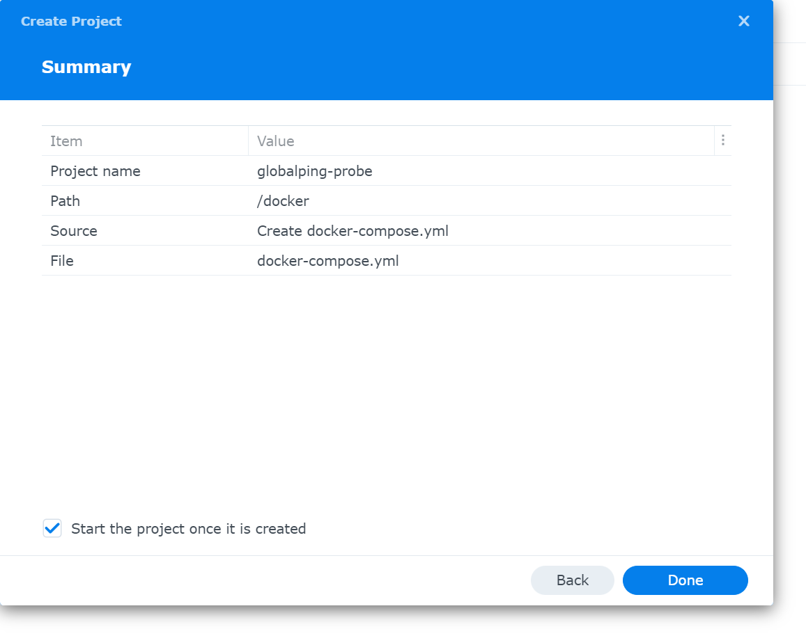 Before you click Done in the "Summary", make sure the checkbox to start the project is enabled.