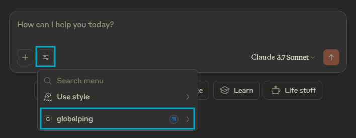 Check if Globalping is listed under "search and tools".