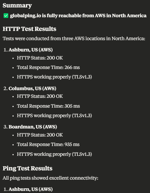 The AI assistant confirms that our website is reachable.