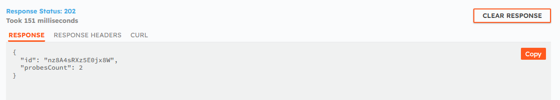 The POST endpoint returns the measurment ID, which you'll need to request its result in the next step.