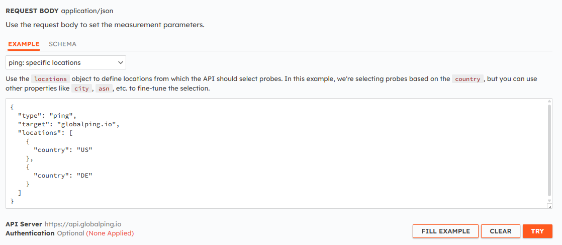 The POST endpoint expects a JSON request body containing data about the measurement you want to create.
