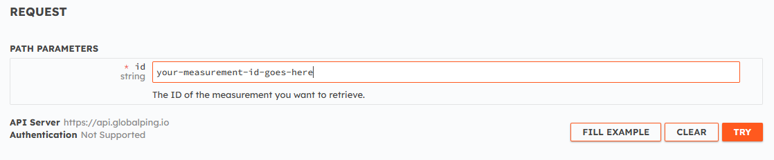 Provide the measurment ID to the endpoint to retrieve the ping results.