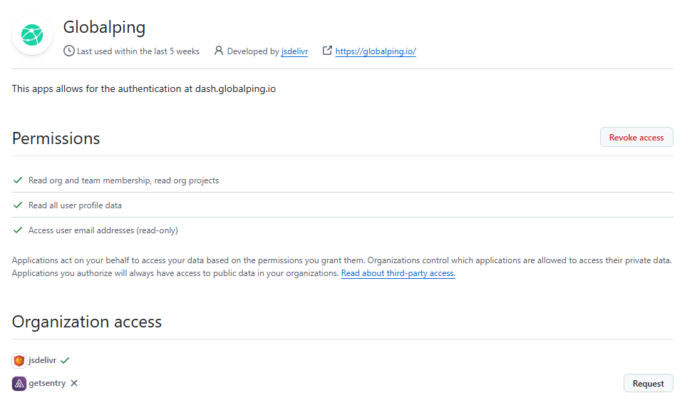 You can manage organization access in your GitHub settings.