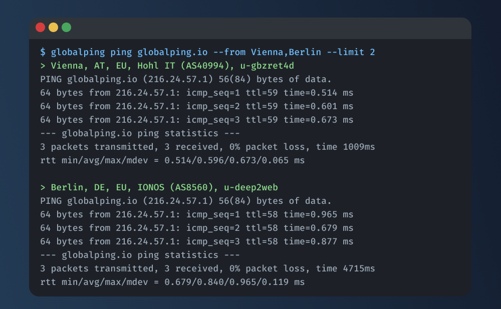 You can also run ping from multiple probes at once.