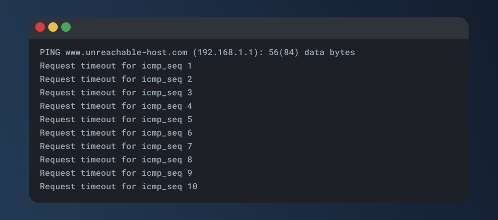 An example ping result of an unreachable host.