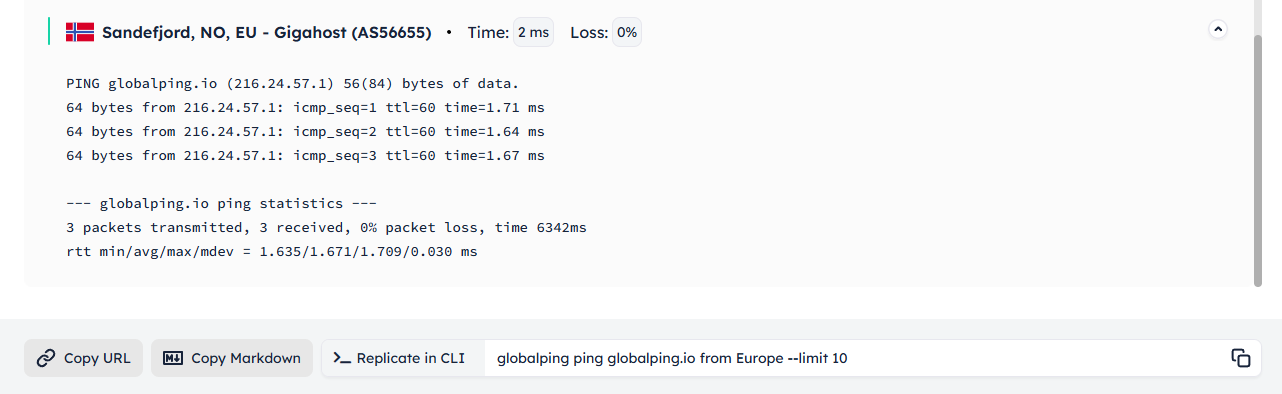 Below the map, you can find each probe's test result.