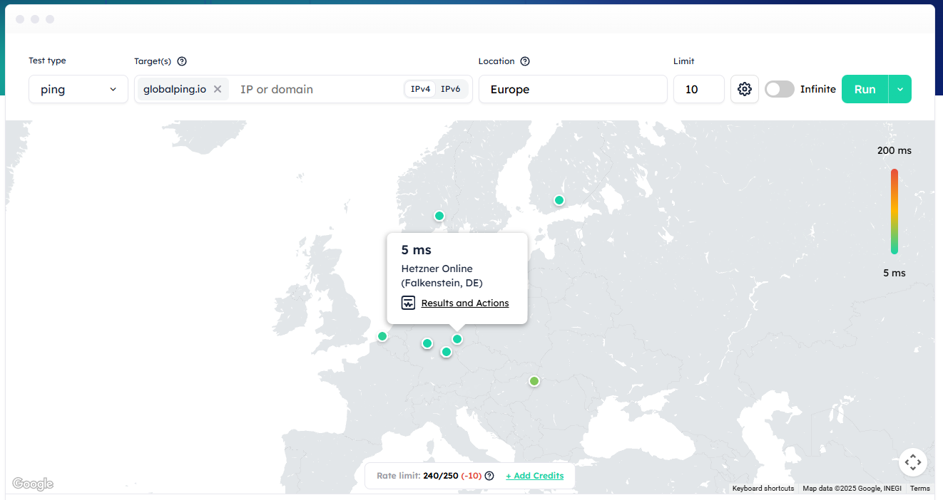 You can see all probes used for your measurement on a map.
