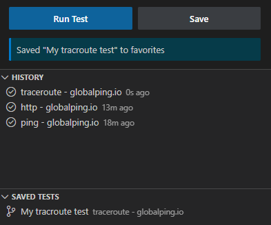 Save tests to your favorites for quick access or pick one from your test history to re-run it.