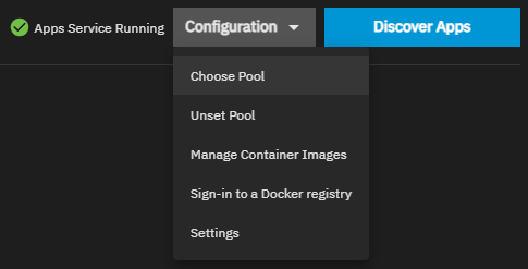 The image shows where you need to navigate to choose a pool for the apps service in the TrueNAS Web UI.