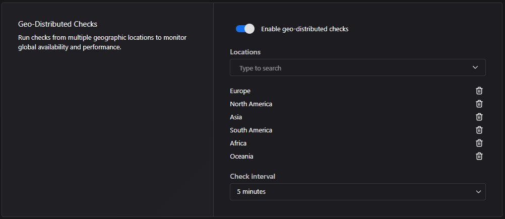 You can select one, a few, or all locations to run checks from with Globalping.