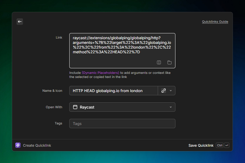 Save frequently needed tests as quicklinks and assign a hotkey to them for easy access.