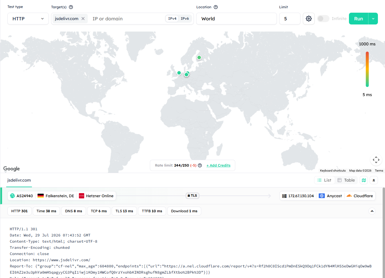 You can run and view HTTP tests on the Globalping website.