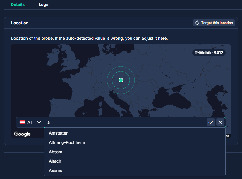 Change the location of your probe in the Probe Details window.