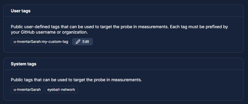 Create one or more custom tags in the Probe Details window.